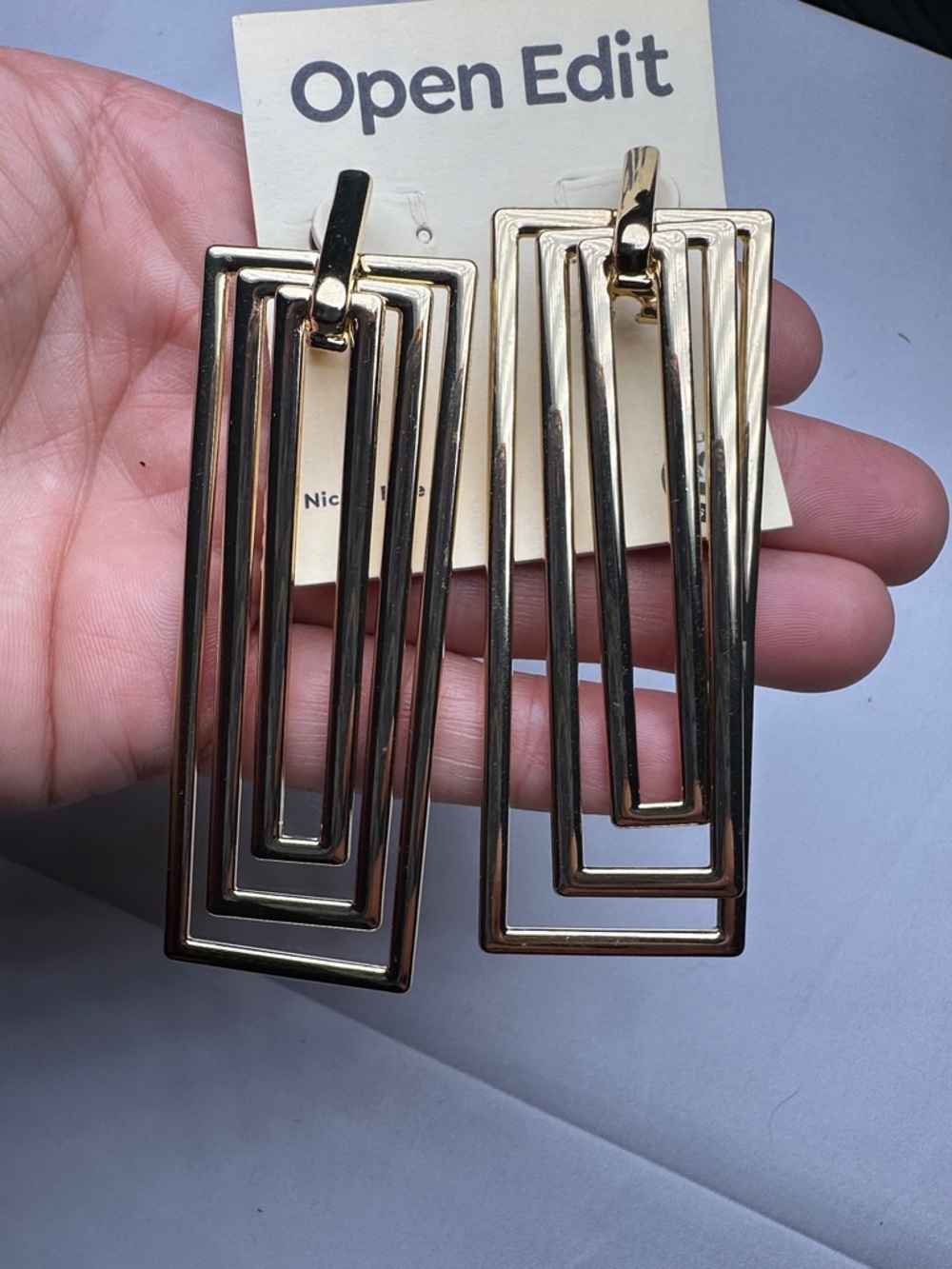 3.5” Gold Geometric Drop Earrings